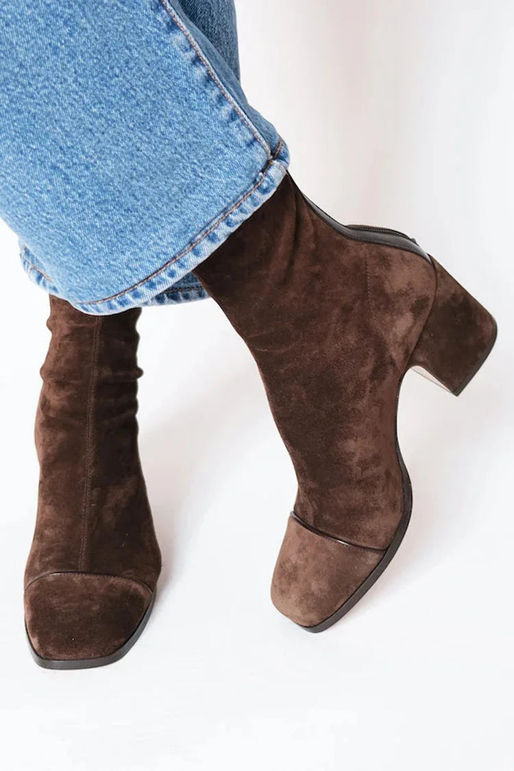 Retro Square Toe Block Heel Boots